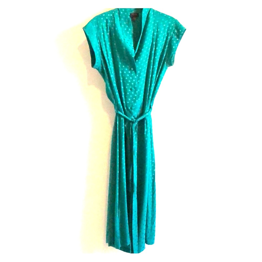 Teal Polka Dot Midi Dress with Tie Waist